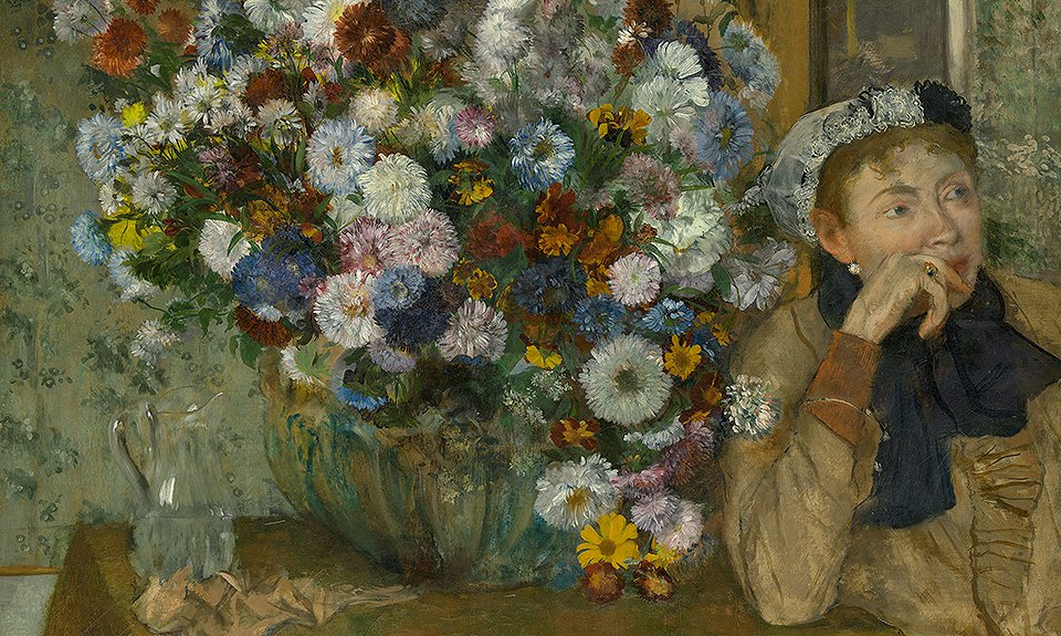 Эдгар Дега. «Женщина, сидящая рядом с вазой цветов (мадам Поль Вальпинсон)».  1865. Фото: The Met