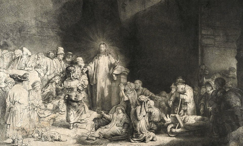 Рембрандт Харменс ван Рейн. «Проповедующий Христос» («Лист в сто гульденов»). Около 1648. Фото: Государственный Эрмитаж