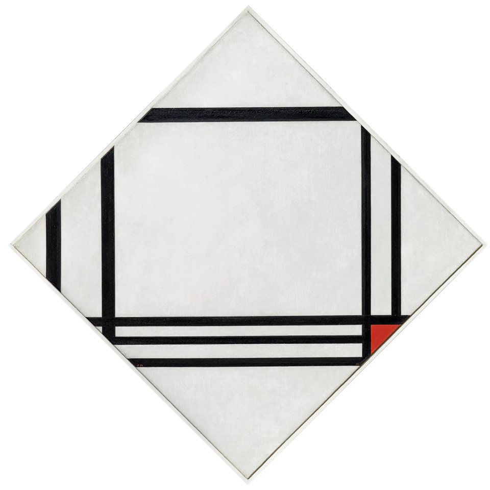 Пит Мондриан. «Ромбовидная композиция с восемью линиями и красным» («Картина № III»). 1938. Фото: Mondrian/Holtzman Trust c/o HCR International Warrenton, VA USA