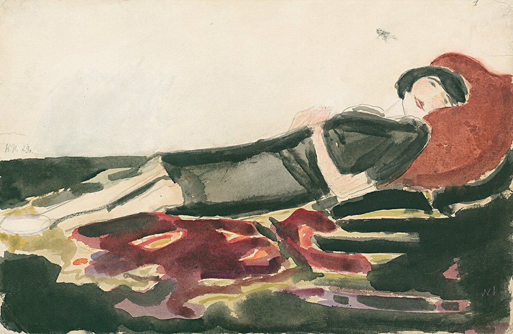 Константин Истомин. «Лида, лежащая в черном, на фоне ковра». 1929. Собрание Инны Баженовой. Фото: Галерея «Ковчег»