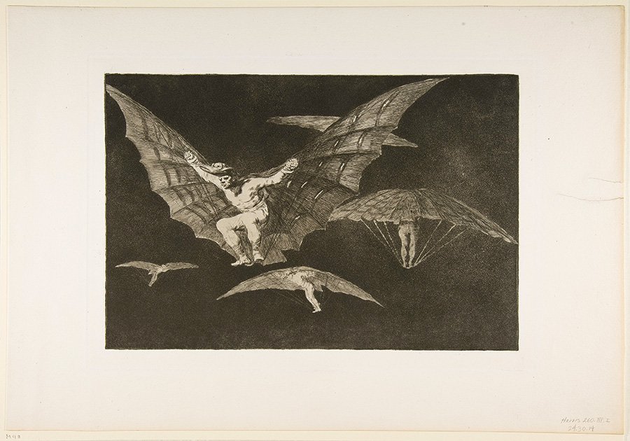 Франсиско де Гойя. Лист «Способ летать» из серии «Диспаратес». Около 1816. Фото: Museo Nacional del Prado