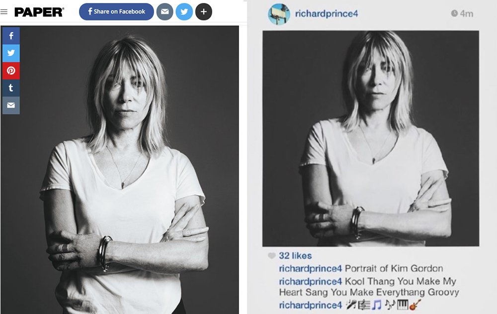 Портрет Ким Гордон авторства Эрика Макнатта (слева) и пост в Instagram-аккаунте Принса (справа)