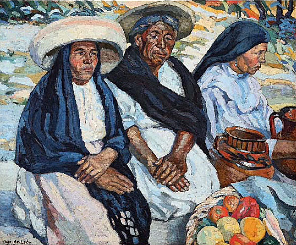 Франсиско Диас де Леон (1897–1975). "Индейские женщины на воскресном рынке". 1922. Холст, масло. © Colección Blaiste
