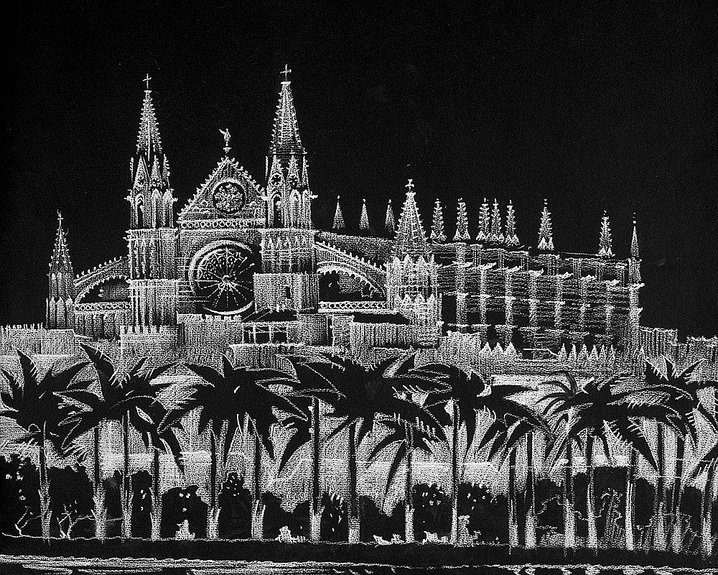 Кафедральный собор Санта-Мария в Пальма-де-Мальорка — один из самых крупных в мире готических соборов. Рисунок Сергея Чобана