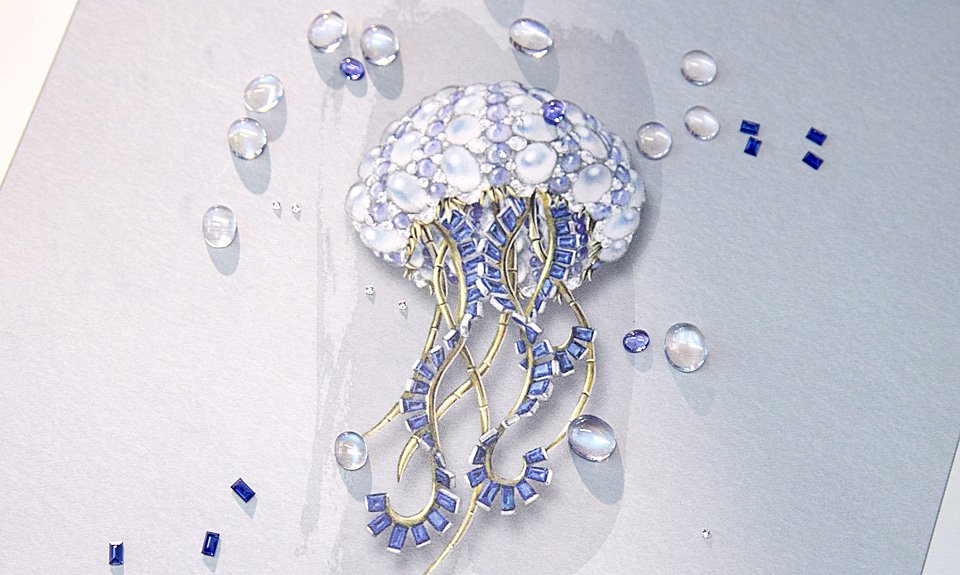 Эскиз броши в виде медузы из новой коллекции высокого ювелирного искусства Blue Book 2023: out of The Blue. Фото: Tiffany & Co.