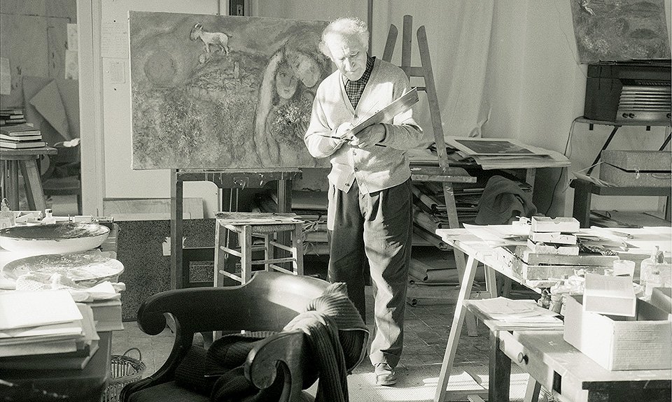 Марк Шагал в своей мастерской. Сен-Поль-де-Ванс. 1957. Фотография Франца Хубмана. Фото: Franz Hubmann/Imagno/Getty Images