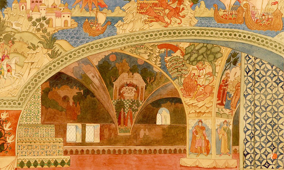 Иван Билибин. Эскиз декорации к опере «Садко» Н.А. Римского-Корсакова. (Народный дом Николая II). 1914. Фото: Санкт-Петербургский  государственный музей театрального и музыкального искусства