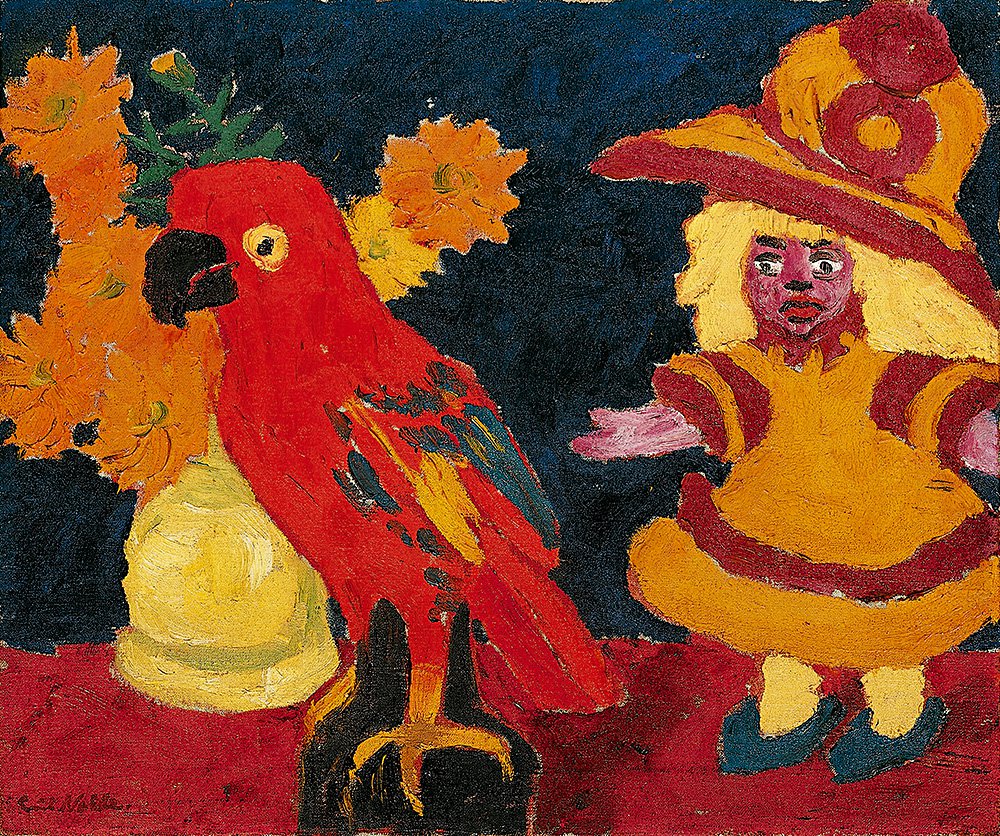 Эмиль Нольде. «Натюрморт» («Кукла, цветы и попугай»). 1912. Фото: Nolde stiftung seebüll/Ahlers collectio
