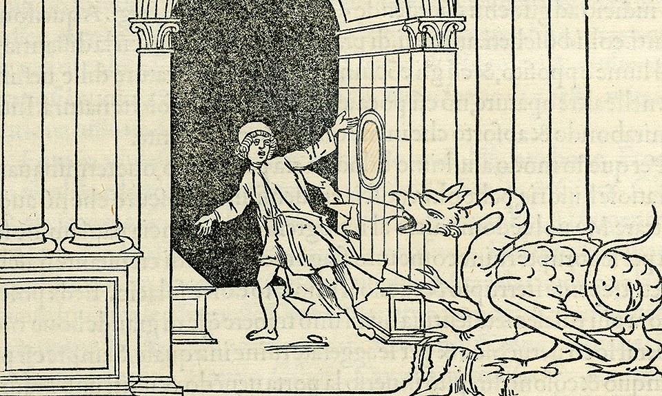 «Полифил, убегающий от дракона». Ксилография из «Гипнэротомахии Полифила» (1499). Фото: Глеб Анфилов/Издательский дом «Лингва-Ф