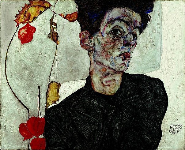 Эгон Шиле. Автопортрет с физалисом. 1912