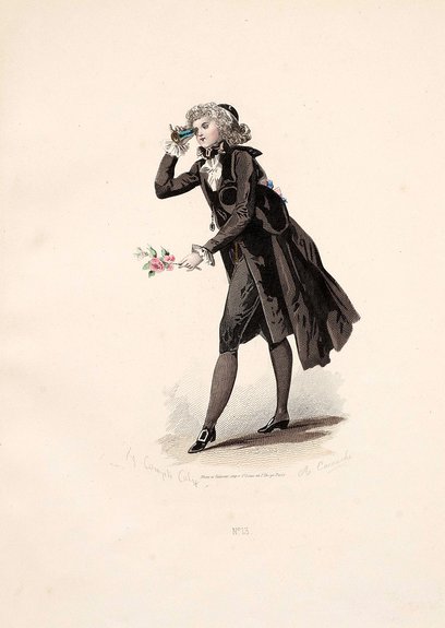 «Аббат со зрительной трубкой». Гравюра по оригиналу XVIII в. Франция, Париж. Середина XIX в. Бумага, гравюра резцом, акварель