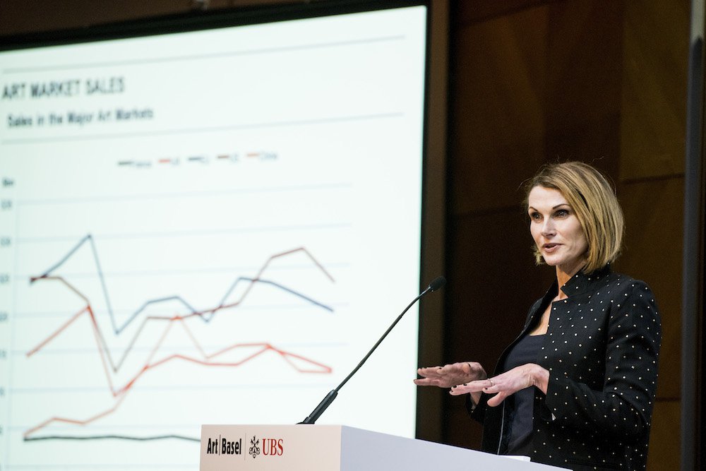 Клэр Макэндрю представляет ежегодный отчет The Art Basel and UBS Global Art Market Report. Фото: Art Basel