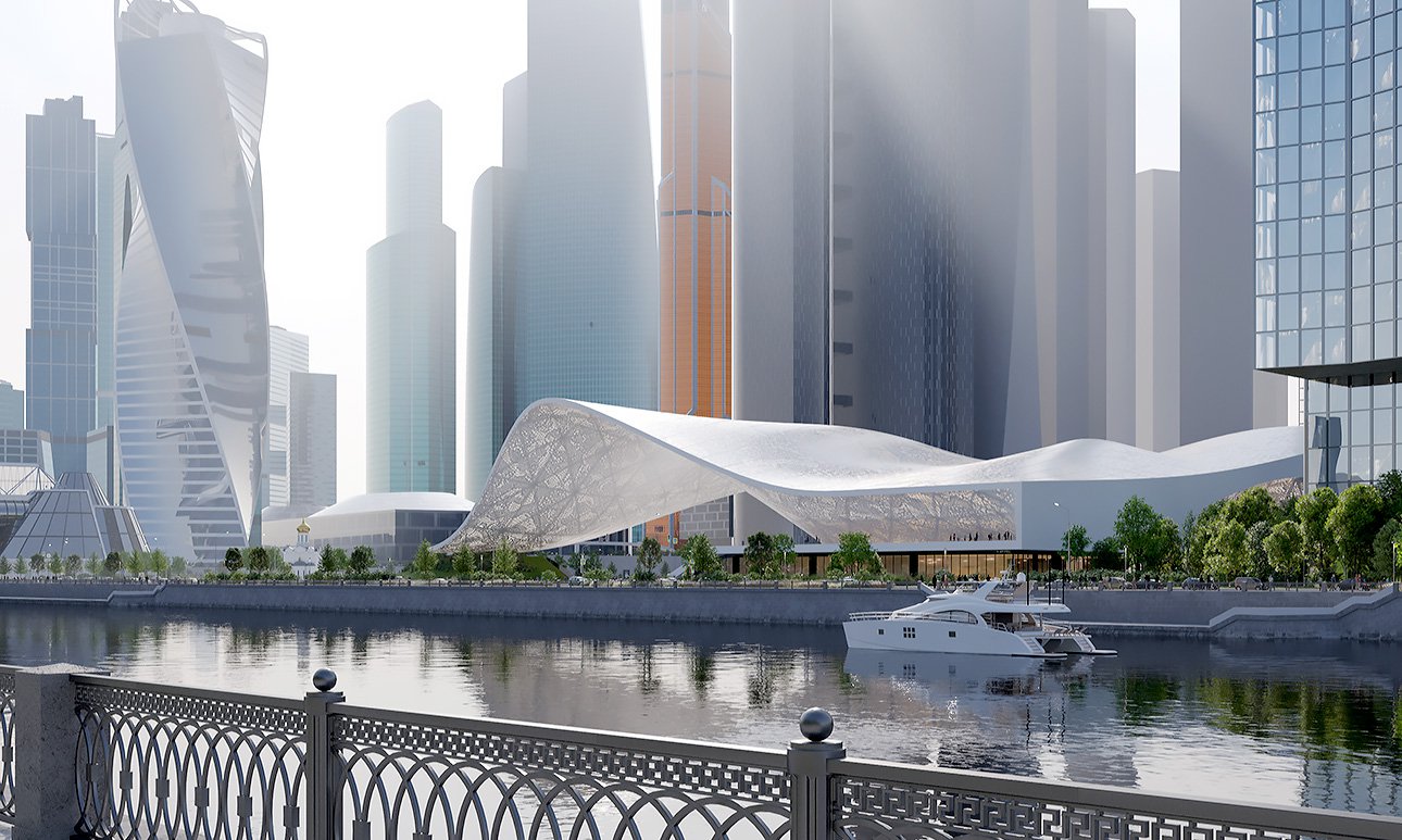 Архитекторы бюро Atrium, разрабатывая проект здания, стремились к тому, чтобы фасад ассоциировался с заснеженными природными ландшафтами России.  Фото: Архитектурное бюро ATRIUM