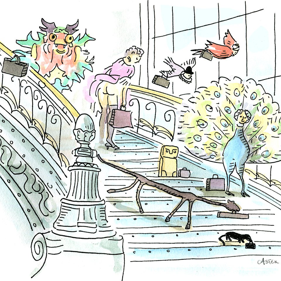 Карикатура к закрытию выставки «Карамболь» в Гран-пале. 2016. Фото: Aurélie Castex de Mesdemoiselles/Grand Palais
