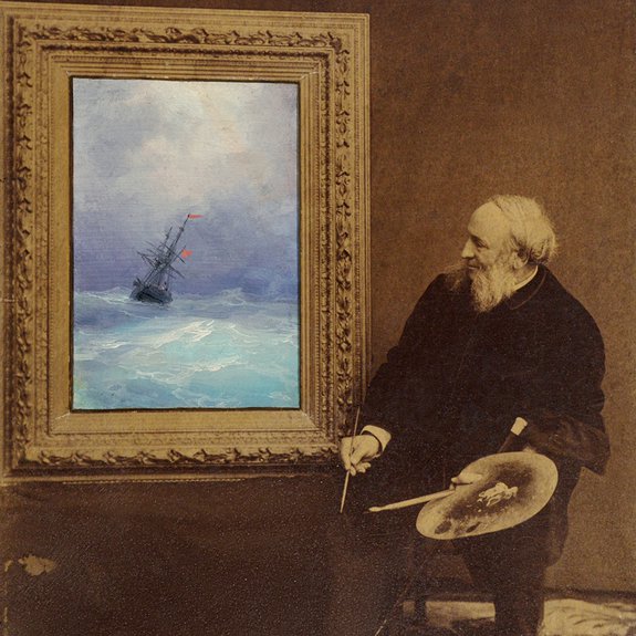 Х.Бабаев. Художник И.К.Айвазовский за работой. Феодосия. 1887. Альбуминовый отпечаток, картон, масло.  Фото: ЦВК Béton