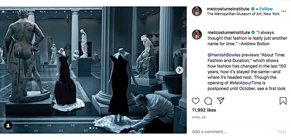У Института костюма Метрополитен-музея (@metcostumeinstitute) 303 тыс. подписчиков, в частности благодаря Met Gala. Фото: Instagram / @metcostumeinstitute