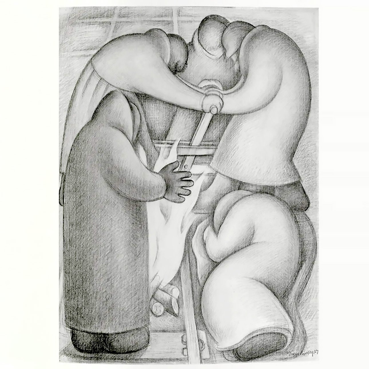 Диего Ривера. «Резка рельсов». 1927. Из коллекции Альфреда Барра.   Фото: MOMA