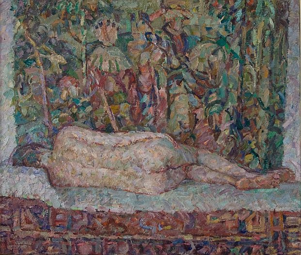 Обнаженная с гобеленом и ковром. 2013. Холст, масло. Собрание Е. Хлопиной, Москва