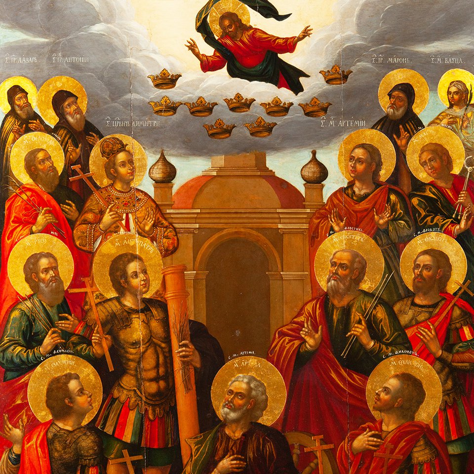 Иван Федоров Рожнов. Девять мучеников Кизических, с избранными святыми. 1732.  Фото: Собрание Московского государственного объединенного музея-заповедника
