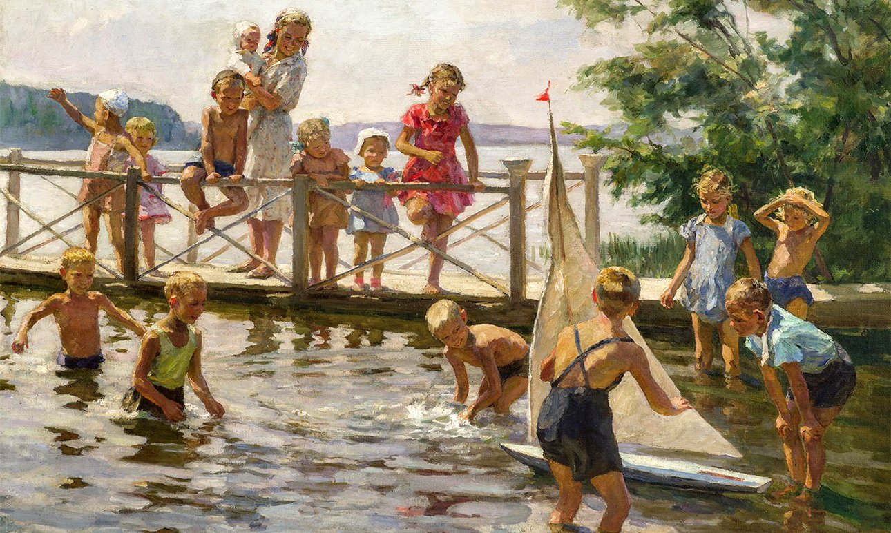 Тарас Гапоненко. «Дети на реке». 1950-е.  Фото: Аукционный дом «Совком»