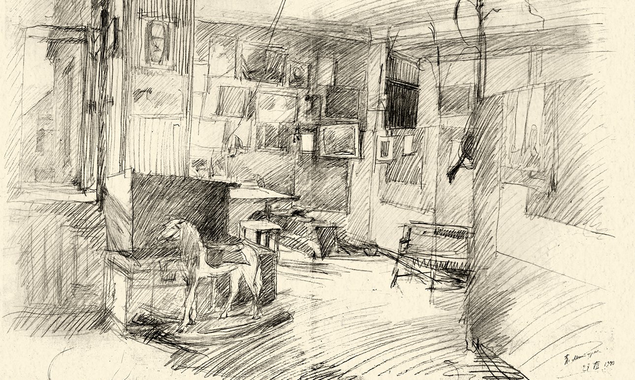 Жилище тоже может стать персонажем семейной хроники. Рисунок Петра Митурича «Комната на Мясницкой» (1928).  Фото: Архив семьи Хлебниковых-Митуричей