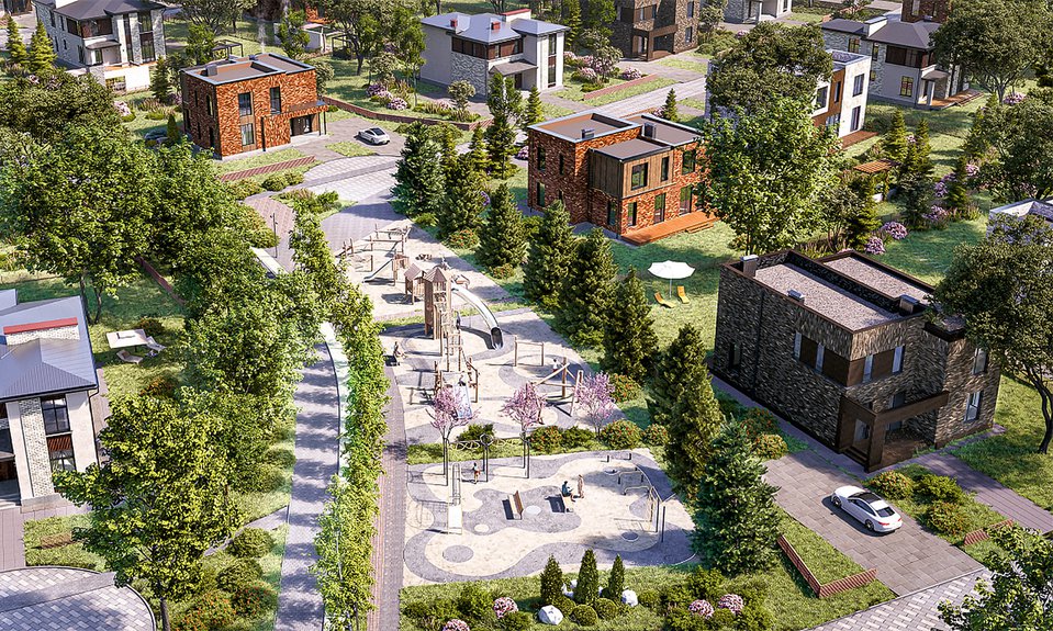 Детская площадка на пешеходном бульваре поселка.  Фото: «Галс-Девелопмент»