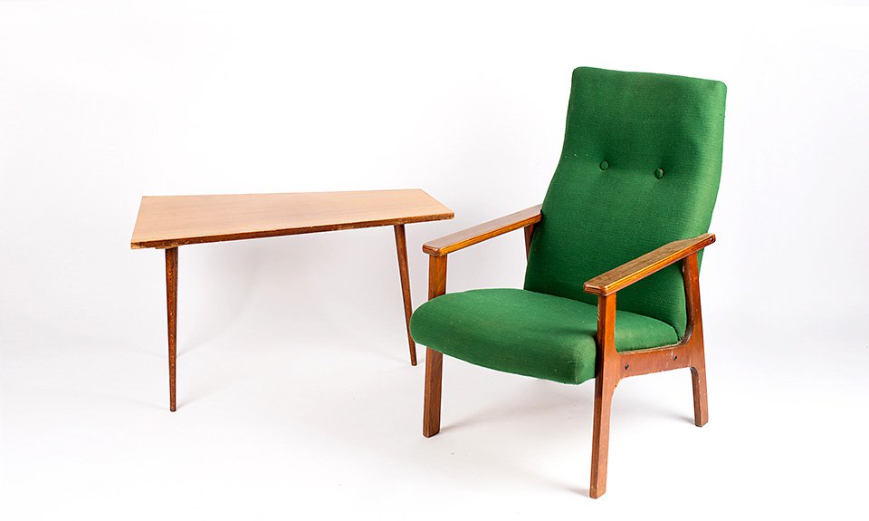 Кресло для отдыха и журнальный столик. ВПКТИМ, Шатурский мебельный комбинат. 1970-е. Фото: Design Act