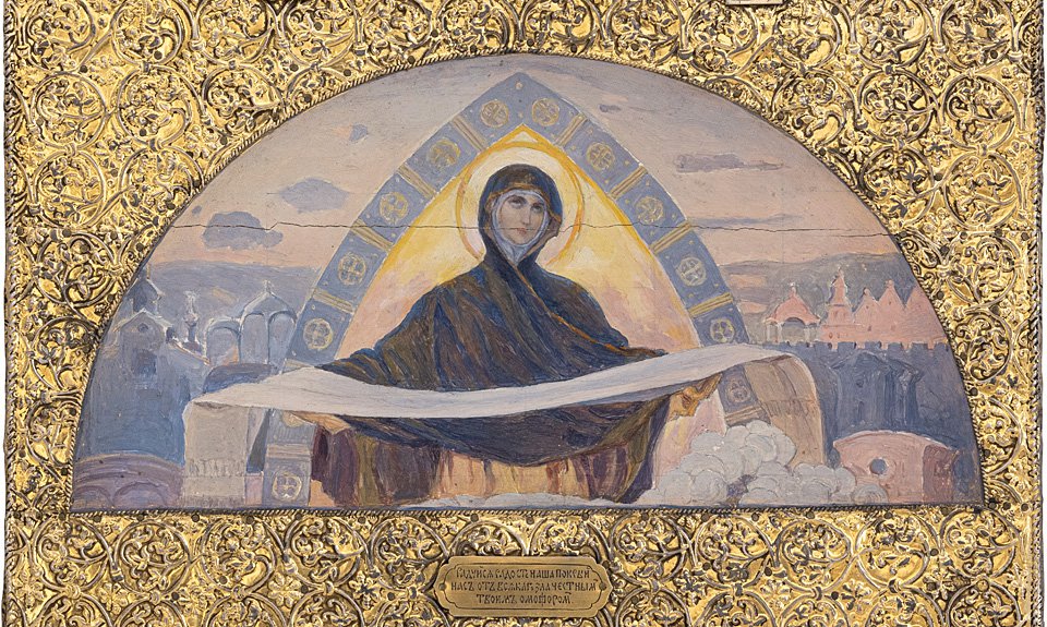 «Покров Богородицы». Икона в окладе. 1910-е. Оклад: Мастерская серебряных изделий Ф.Я. Мишукова. Фото: Собрание К.П. Калашникова