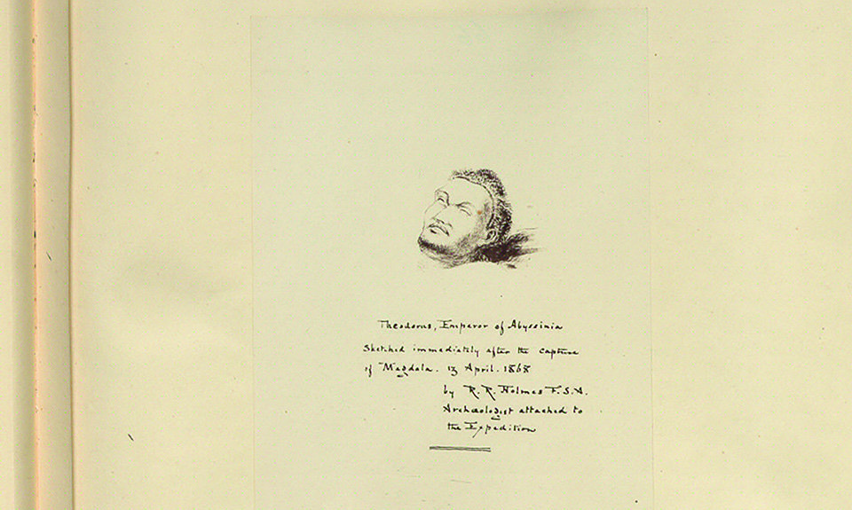 Набросок Ричарда Холмса с надписью «Теодорос, император Абиссинии, нарисован сразу после взятия Макдалы 13 апреля 1868 года Р.Р. Холмсом, археологом, прикомандированным к экспедиции». Фото:  Martin Bailey/The Art Newspaper