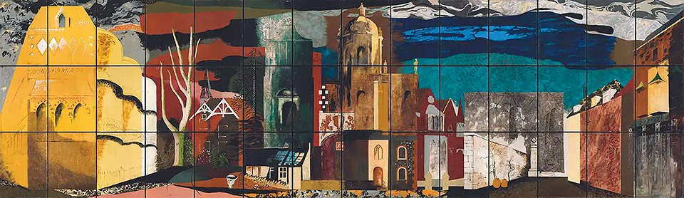 После приобретения картины Джона Пайпера "Дом англичанина", еще одной крупной фрески, заказанной для Британского фестиваля 1951 года, Фонд Ротшильдов также хочет найти «Сельскую жизнь» Эдварда Боудена. Фото: Liss Llewellyn/John Piper Estate