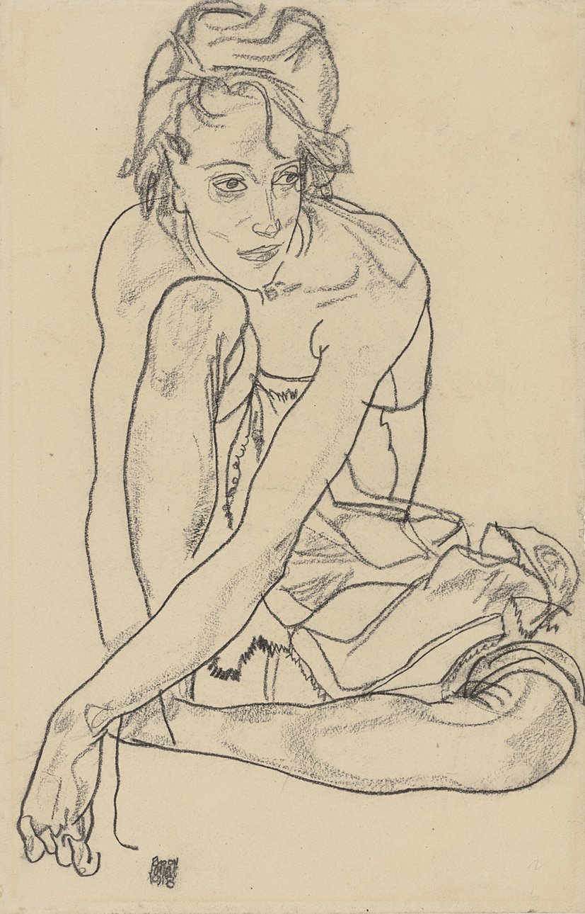 Эгон Шиле. «Сидящая женщина». 1918. Черный мел