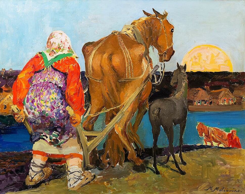 Филипп Малявин (1869-1940), "Пахота на Закате”, масло на холсте, 60 x 75.2 cm, $100,000–125,000