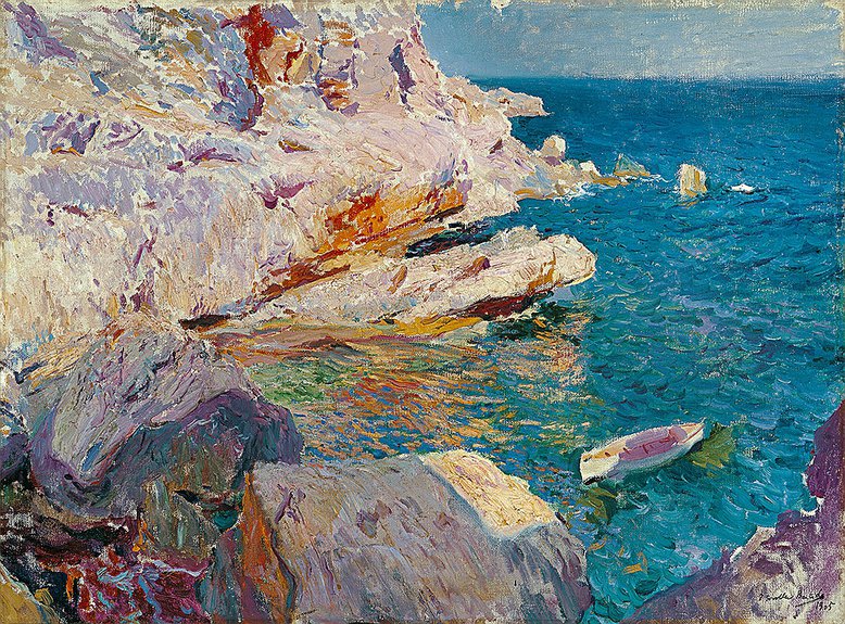 Хоакин Соролья. «Скалы в Хавеа и белая лодка». 1905. Коллекция Кармен Тиссен-Борнемиса. Фото: Colección Carmen Thyssen- Bornemisza
