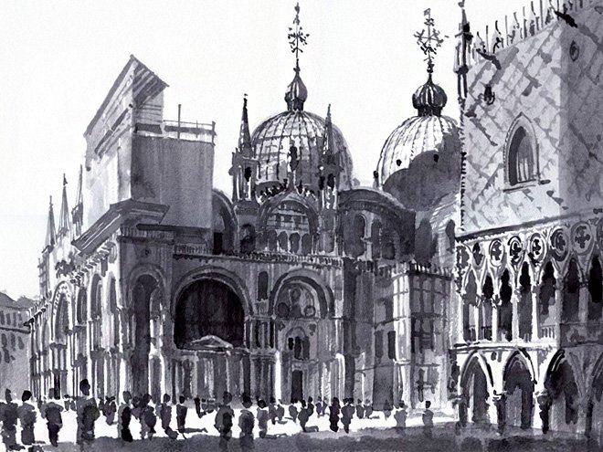 «Венеция. Сан-Марко». 2013. Бумага, тушь, кисть. 38,7х54,7 см. Премия Award of Excellencе Международного конкурса Американского общества архитектурных графиков (ASAI) Architecture in Perspective 2015. Фото: МАММ