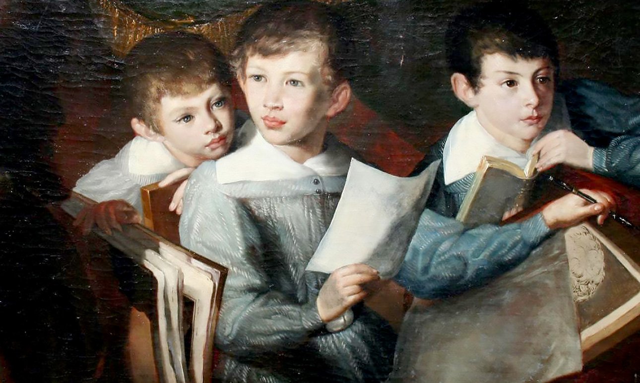 Кузьма Макаров. «Портрет мальчиков Родионовых Дмитрия, Владимира и Александра Петровичей». 1840-е.  Фото: Ульяновский областной художественный музей