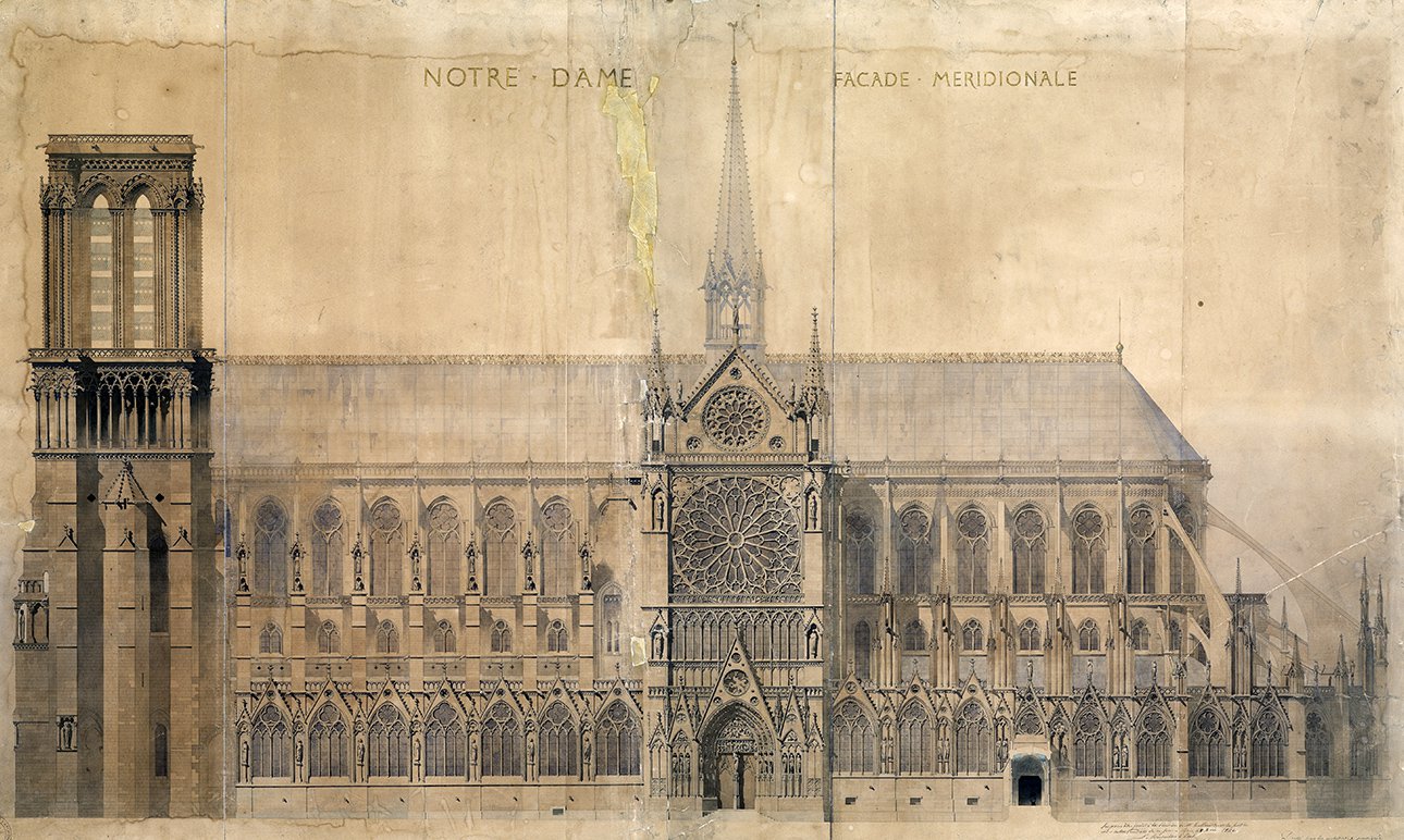 Эжен Эмманюэль Виолле-ле-Дюк, Жан-Батист Антуан Лассю. Южный фасад собора Парижской Богоматери.1843. Фото: Médiathèque du patrimoine et de la photographie, Charenton-le-Pont