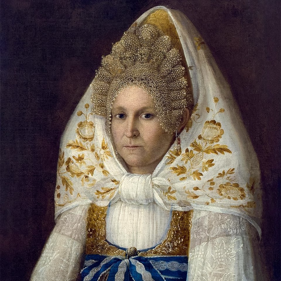 Неизвестный художник. Портрет молодой купчихи (Псковской губернии). Середина XIX века. Государствен­ный Эрмитаж.  Фото: Государствен­ный Эрмитаж