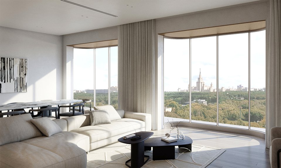 Вид на главный корпус МГУ им. М.В. Ломоносова из дома «Резиденция Омега».  Фото: AURIX