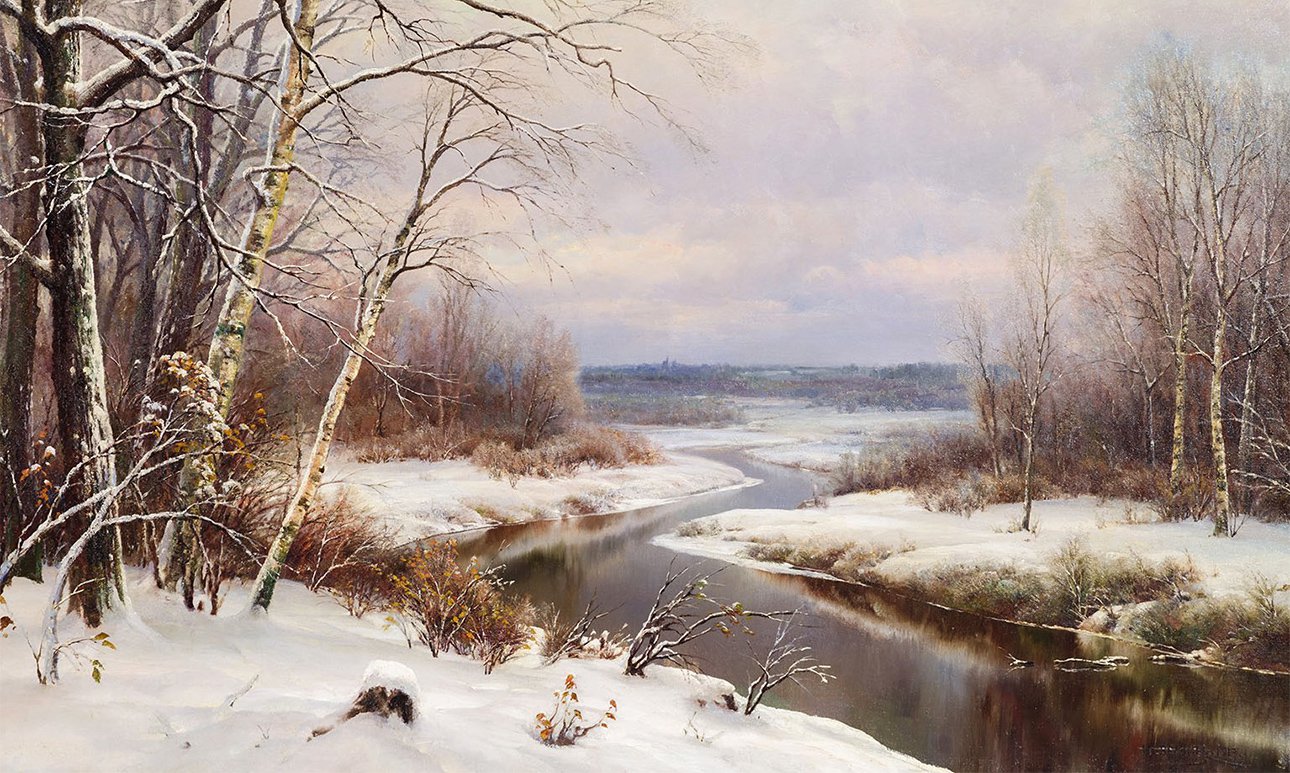 Иван Вельц. «Начало зимы. Зимний пейзаж с рекой». 1913. Аукцион «Совком», 13,9 млн руб. Фото: Совком