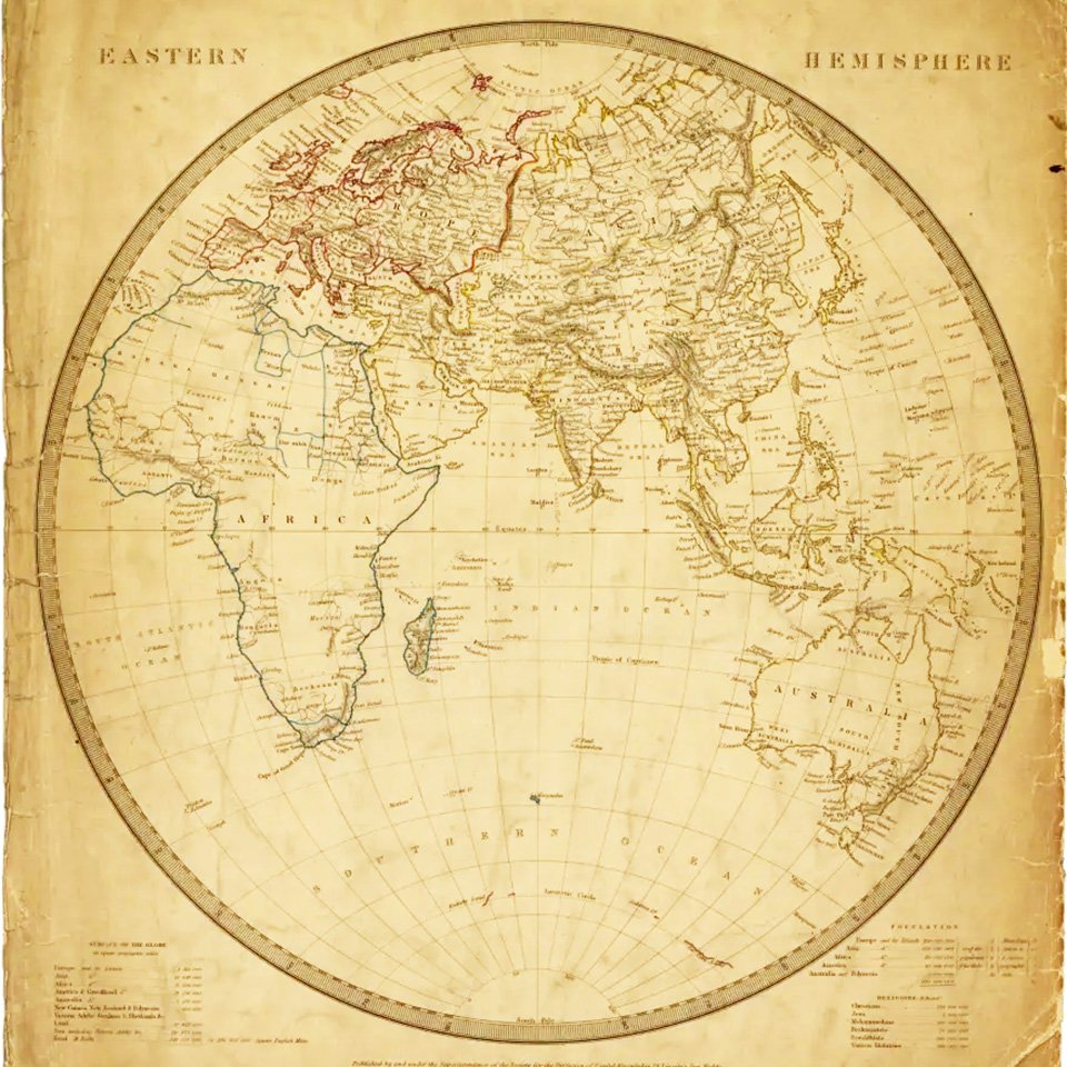 Карта восточного полушария. Society for the Diffusion of Useful Knowledge. 1844. Фото: Bloomsbury Publishing