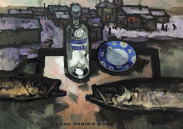 Оскар Рабин, «Абсолют и две большие селедки», 2006 год