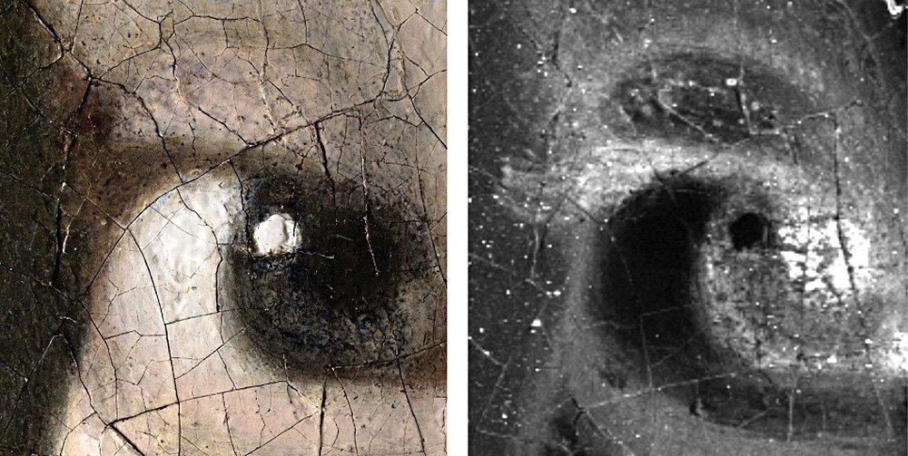 Цифровая микрофотография в 3D показывает глаз девушки (и ресницы) при увеличении в 140 раз. Фото: Annelies van Loon: Mauritshuis/Rijksmuseum