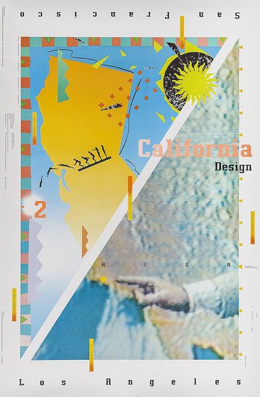 April Greiman, Jon Coy, Michael Manwaring, Linda Hindrichs, Michael Vanderbyl, Michael Patrick Cronan, and Eric Martin, poster for AIGA California Design 2, 1985, Los Angeles County Museum of Art, Marc Treib Collectio