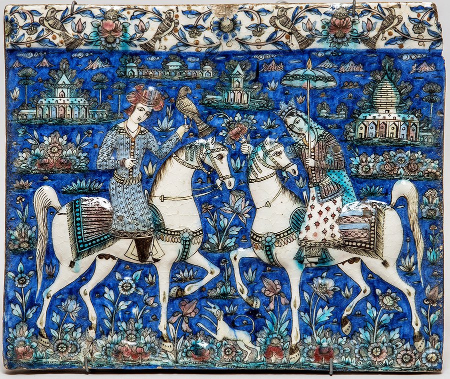 Неизвестный мастер. «Конная прогулка». Изразец. Иран. XIX век. Фото: Государственный музей Востока