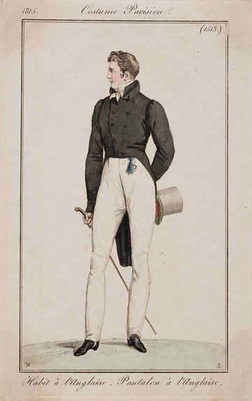 «Костюм в английском вкусе». Лист из модного журнала Costume Parisien. Франция, Париж. 1815. Бумага, гравюра резцом, акварель