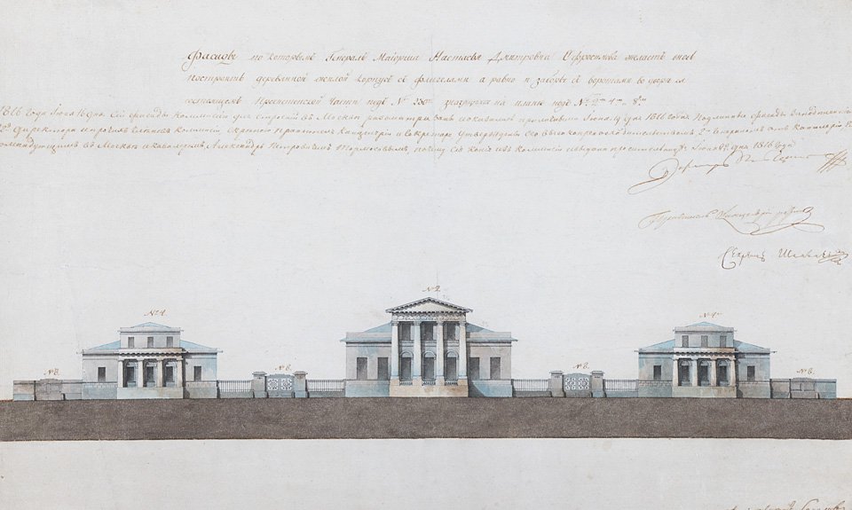 Федор Соколов. Проект городской усадьбы Н.Д. Офрос в Чистом переулке в Москве. 1816. Фото: Государственный музей архитектуры им. А.В.Щусева