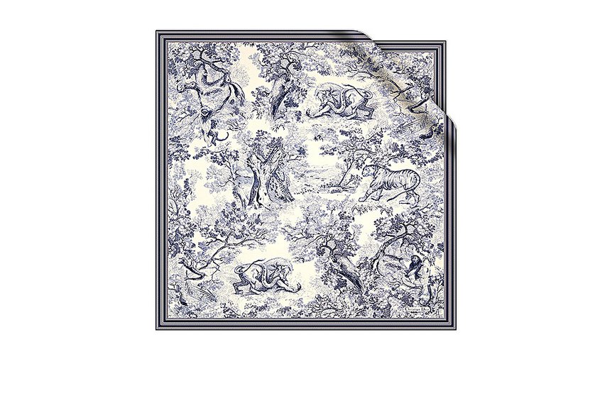 Dior. Платок из лимитированной серии, украшенный рисунком Toile de jouy. Фото: Dior