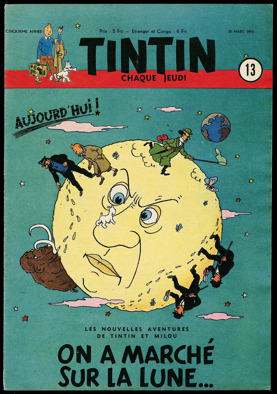Эрже. Приключения Тинтина. Пункт назначения – Луна. Обложка журнала Tintin, 30 марта 1950 года / Collection Studios Hergé © Hergé/Moulinsart 2016