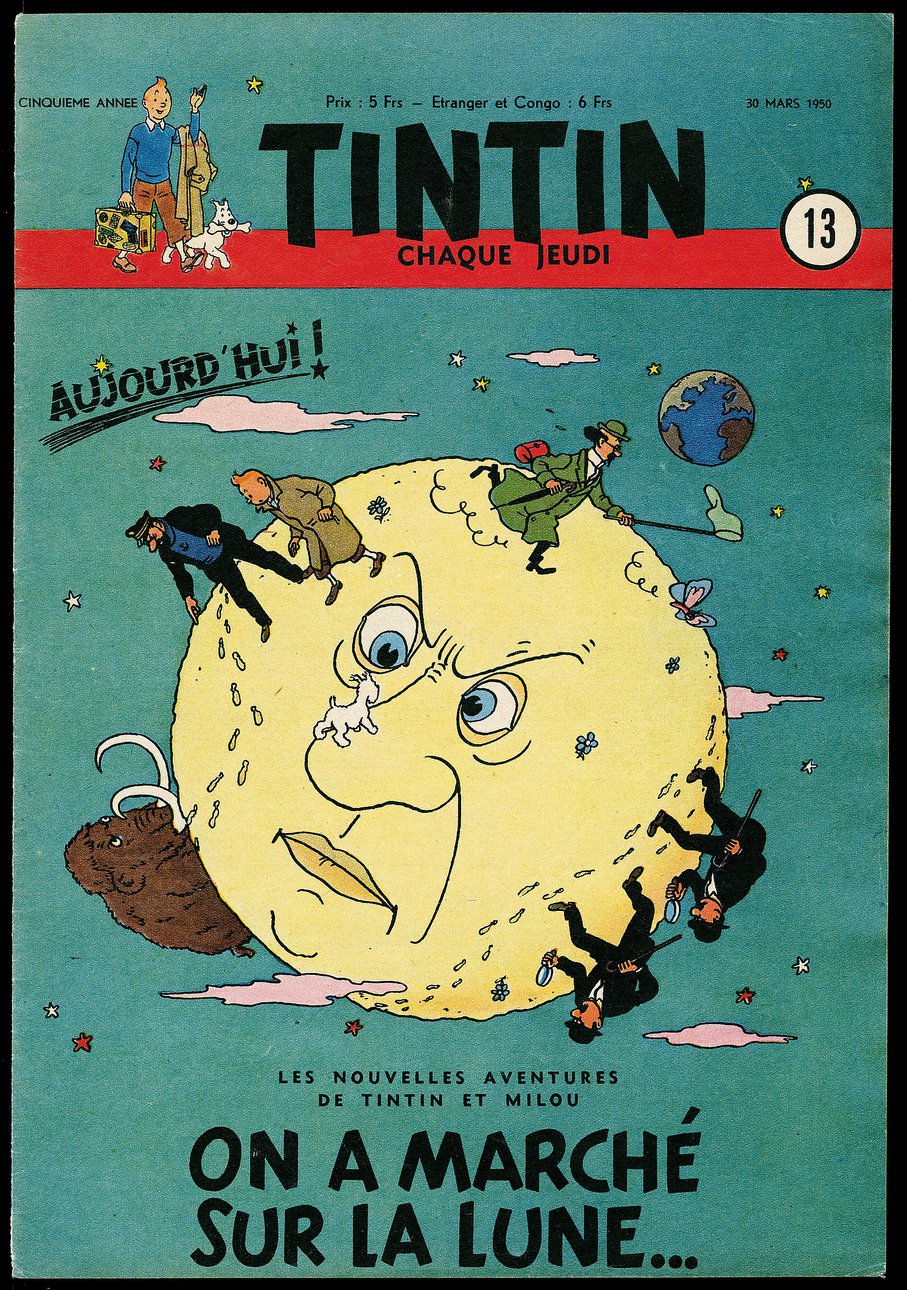 Эрже. Приключения Тинтина. Пункт назначения – Луна. Обложка журнала Tintin, 30 марта 1950 года / Collection Studios Hergé © Hergé/Moulinsart 2016