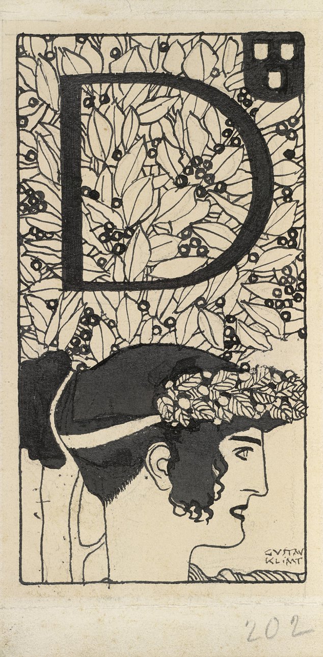 Густав Климт. Инициал «D», иллюстрация для журнала Ver Sacrum. 1897/1898. Перо и кисть тушью